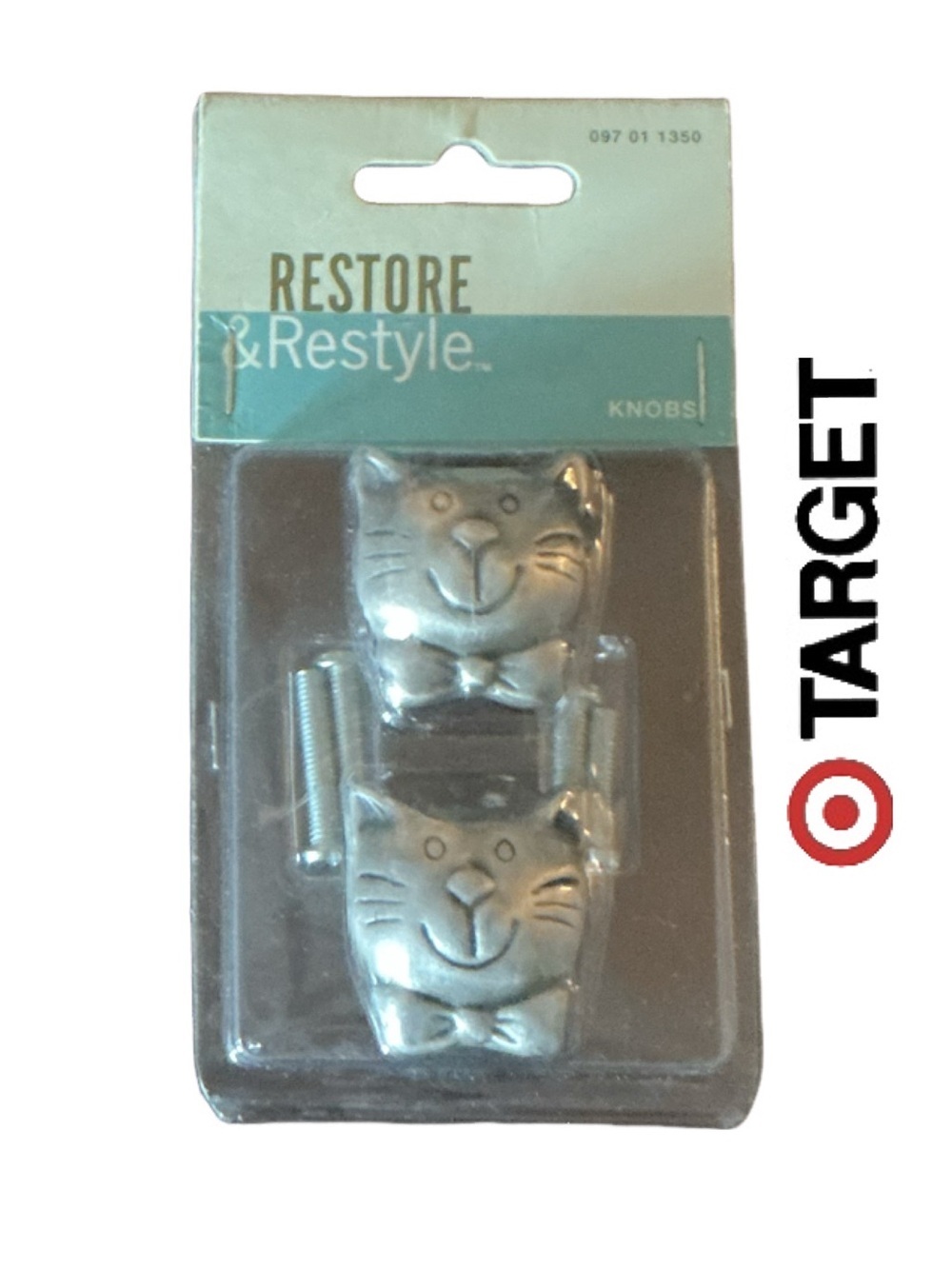 Restore & Restyle Cat Face Drawer Knobs in Brushed Silver - NWT